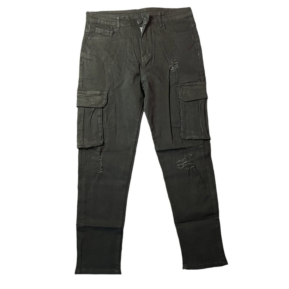 Men's Fashion Hip Hop Cargo Pants with Side Pockets Trousers Jeans